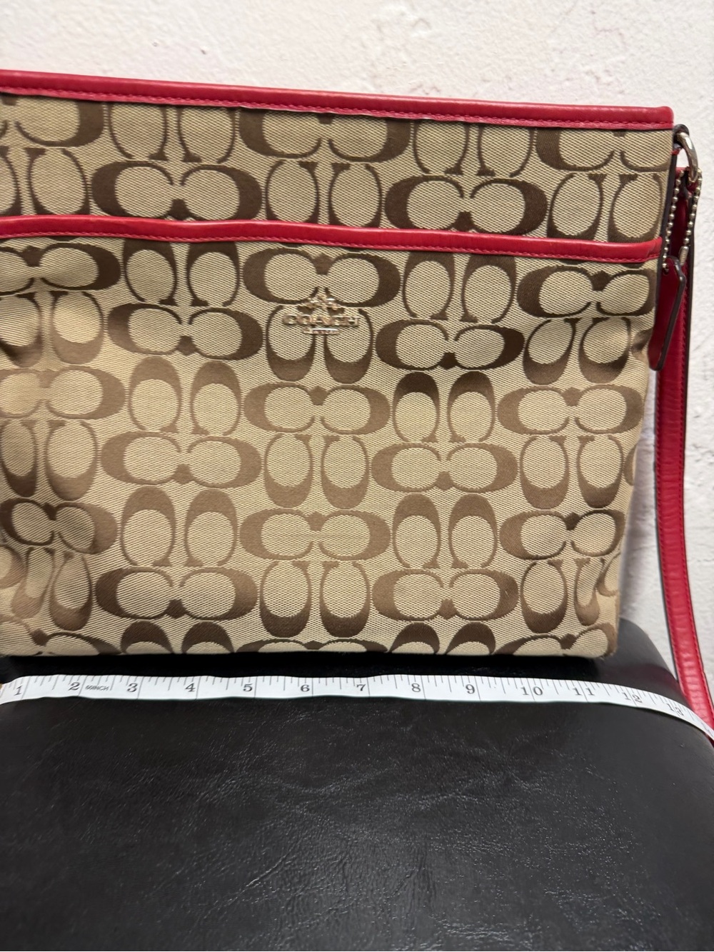 Coach Signature Canvas File Crossbody Bag in Khaki/Classic Red, model F36378 - Picture 7 of 13